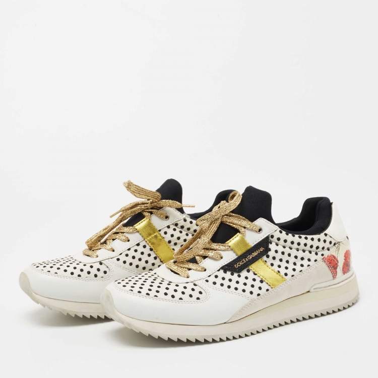 Pre Owned Dolce & Gabbana White/Black Leather and Fabric Sneakers Size 39.5