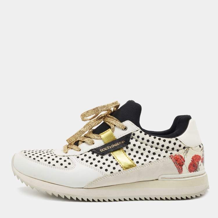 Pre Owned Dolce & Gabbana White/Black Leather and Fabric Sneakers Size 39.5