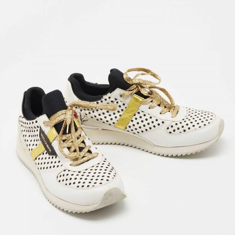 Pre Owned Dolce & Gabbana White/Black Leather and Fabric Sneakers Size 39.5