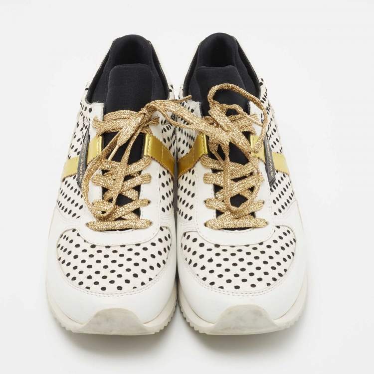 Pre Owned Dolce & Gabbana White/Black Leather and Fabric Sneakers Size 39.5