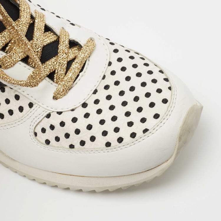 Pre Owned Dolce & Gabbana White/Black Leather and Fabric Sneakers Size 39.5