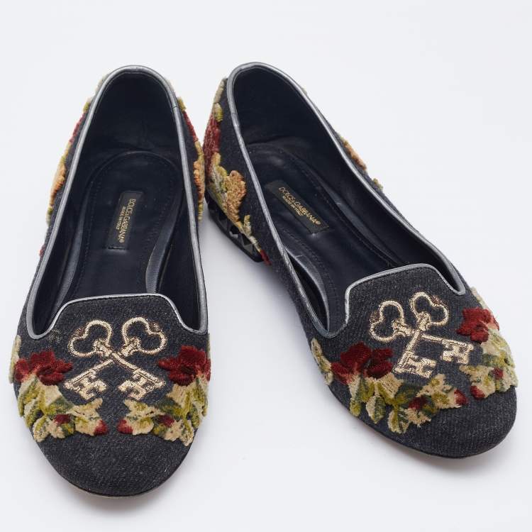 Pre Owned Dolce & Gabbana Multicolor Wool and Velvet Patchwork Smoking Slippers Size 37