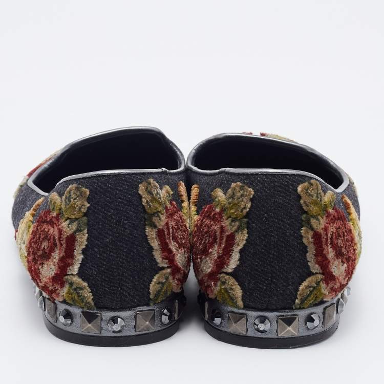 Pre Owned Dolce & Gabbana Multicolor Wool and Velvet Patchwork Smoking Slippers Size 37