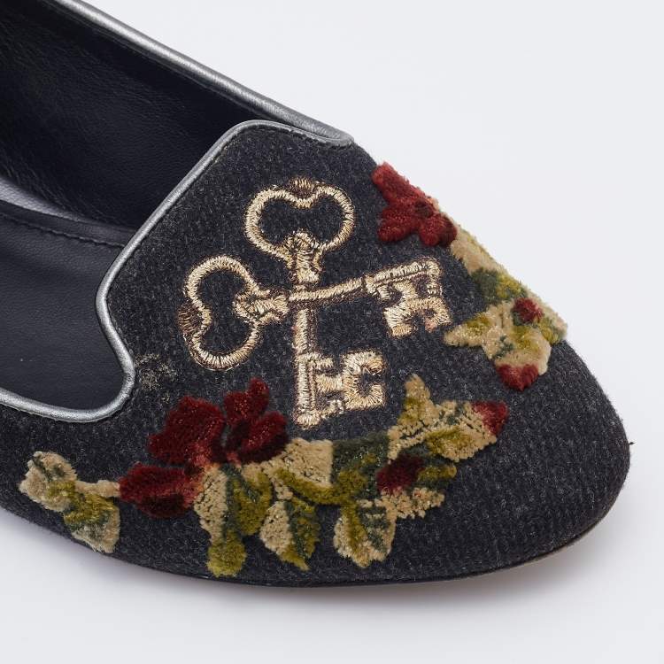 Pre Owned Dolce & Gabbana Multicolor Wool and Velvet Patchwork Smoking Slippers Size 37