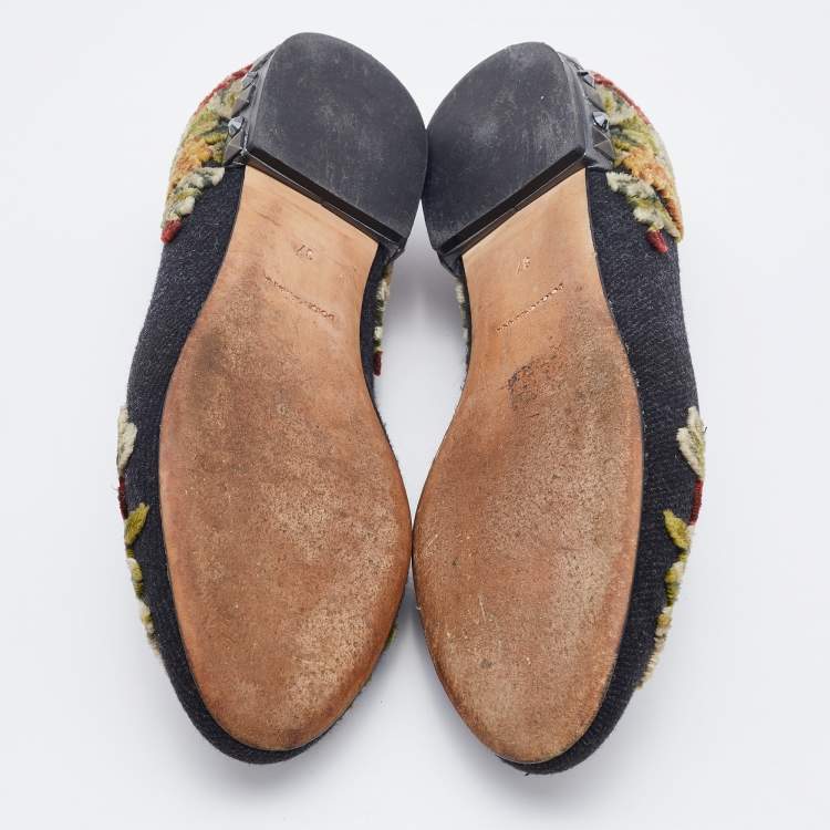 Pre Owned Dolce & Gabbana Multicolor Wool and Velvet Patchwork Smoking Slippers Size 37