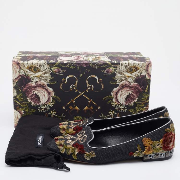 Pre Owned Dolce & Gabbana Multicolor Wool and Velvet Patchwork Smoking Slippers Size 37