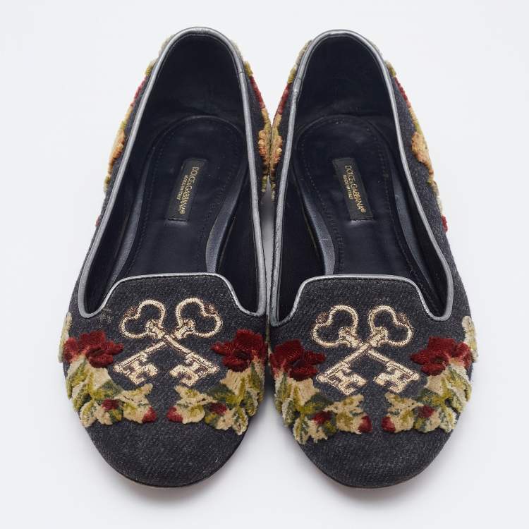 Pre Owned Dolce & Gabbana Multicolor Wool and Velvet Patchwork Smoking Slippers Size 37