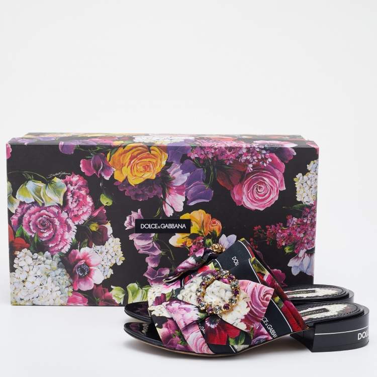 Pre Owned Dolce & Gabbana Multicolor Floral Print Fabric Embellished Slide Sandals Size 36