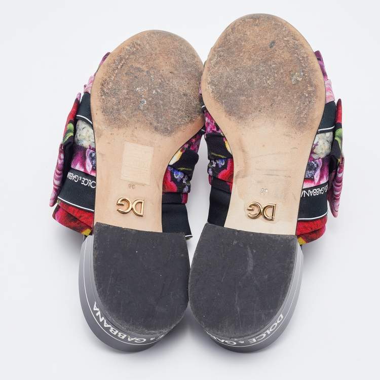Pre Owned Dolce & Gabbana Multicolor Floral Print Fabric Embellished Slide Sandals Size 36