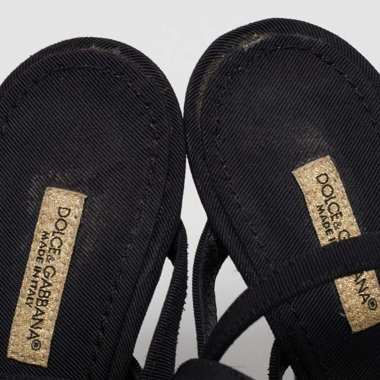 Pre Owned Dolce & Gabbana Black Canvas Strappy Sandals Size 37.5