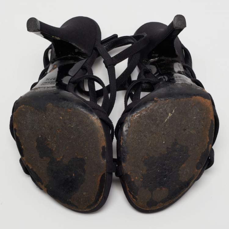 Pre Owned Dolce & Gabbana Black Canvas Strappy Sandals Size 37.5