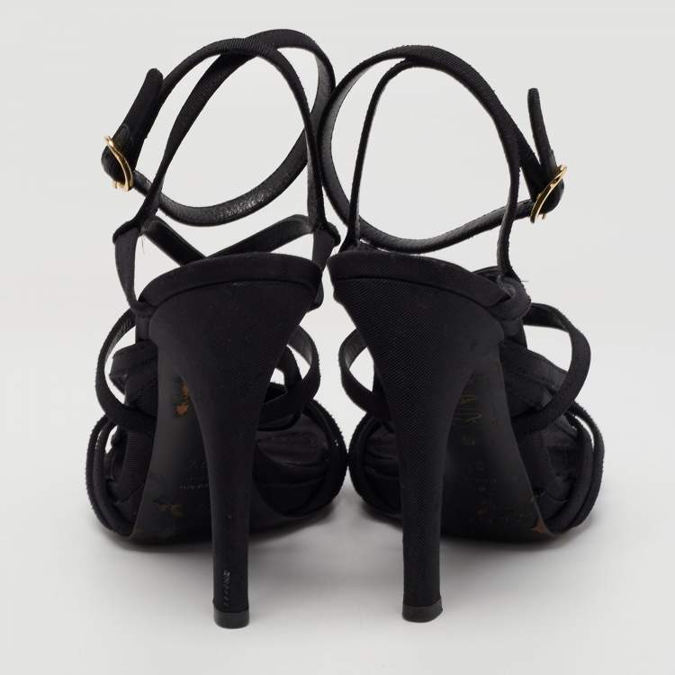 Pre Owned Dolce & Gabbana Black Canvas Strappy Sandals Size 37.5