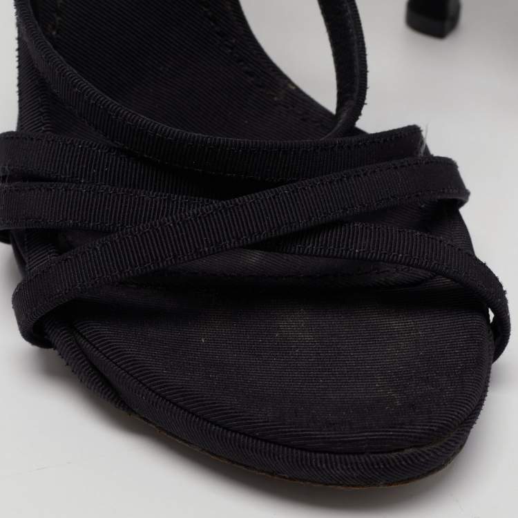 Pre Owned Dolce & Gabbana Black Canvas Strappy Sandals Size 37.5