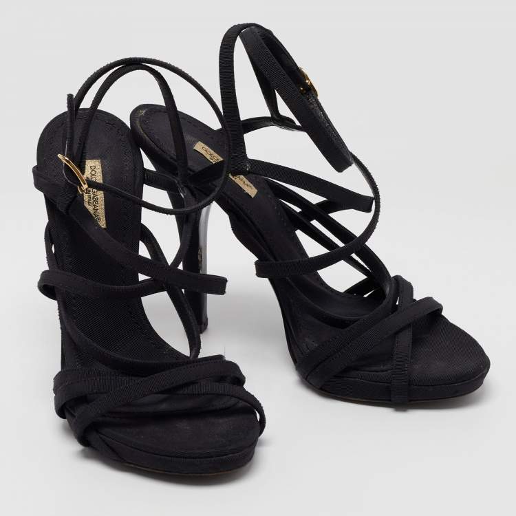 Pre Owned Dolce & Gabbana Black Canvas Strappy Sandals Size 37.5