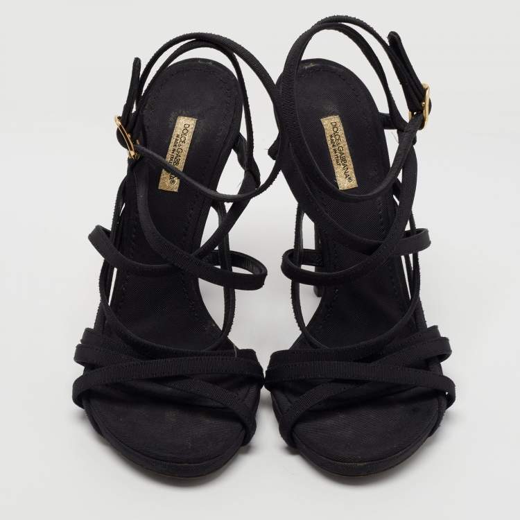 Pre Owned Dolce & Gabbana Black Canvas Strappy Sandals Size 37.5
