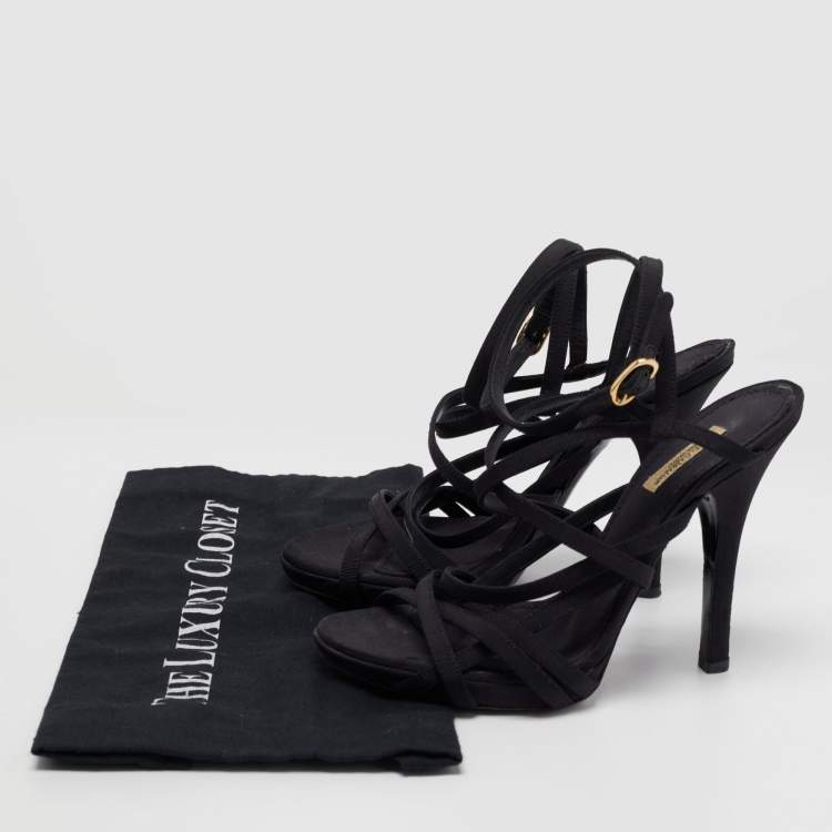 Pre Owned Dolce & Gabbana Black Canvas Strappy Sandals Size 37.5