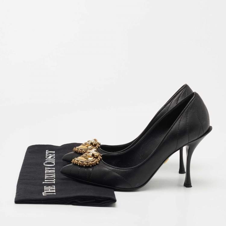 Pre Owned Dolce & Gabbana Black Leather Embellished Pumps Size 36