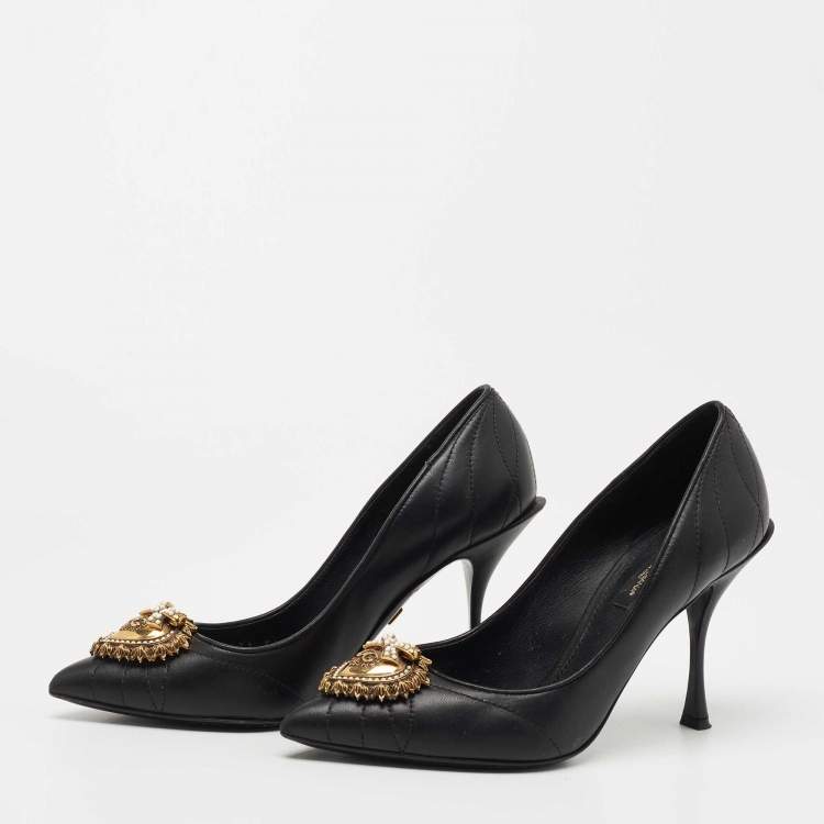 Pre Owned Dolce & Gabbana Black Leather Embellished Pumps Size 36