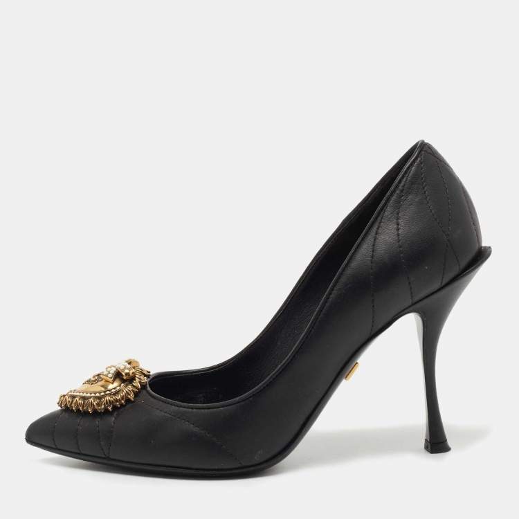 Pre Owned Dolce & Gabbana Black Leather Embellished Pumps Size 36