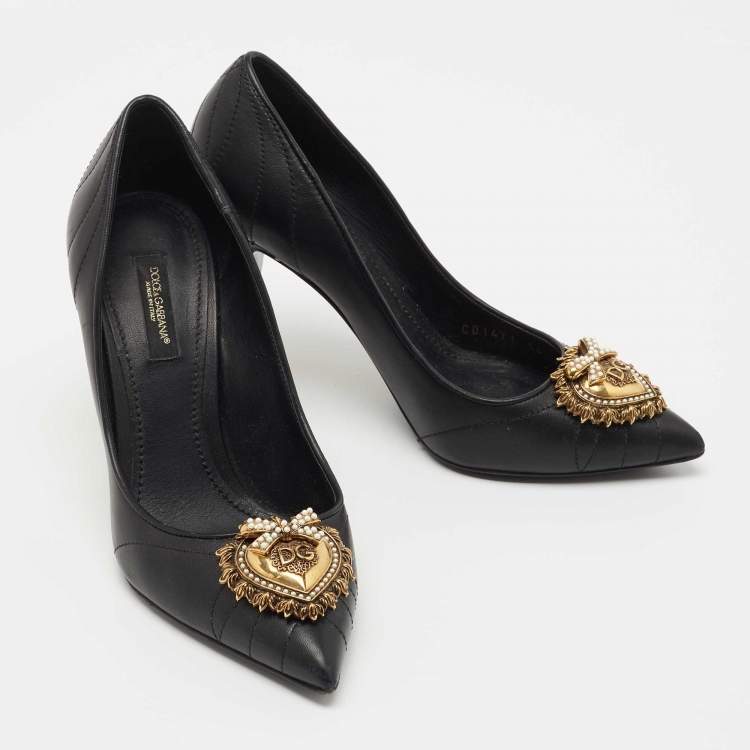 Pre Owned Dolce & Gabbana Black Leather Embellished Pumps Size 36