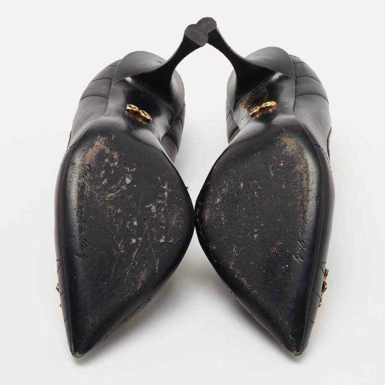 Pre Owned Dolce & Gabbana Black Leather Embellished Pumps Size 36