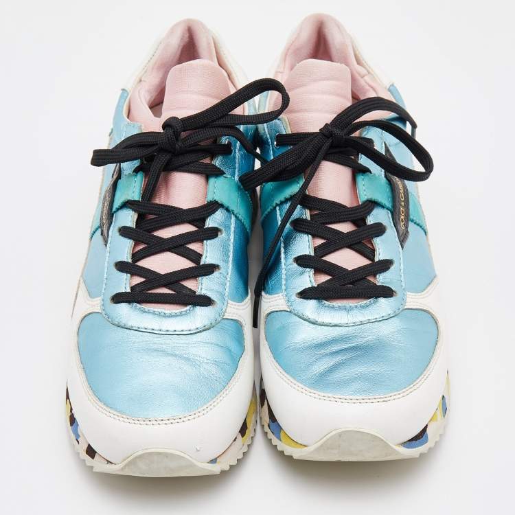 Pre Owned Dolce & Gabbana Multicolor Leather and Fabric Low Top Sneakers Size 39.5