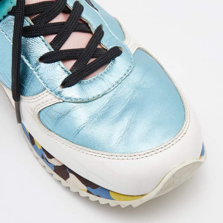 Pre Owned Dolce & Gabbana Multicolor Leather and Fabric Low Top Sneakers Size 39.5