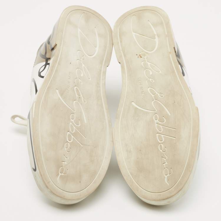 Pre Owned Dolce & Gabbana White/Gold Leather Portofino Sneakers Size 38