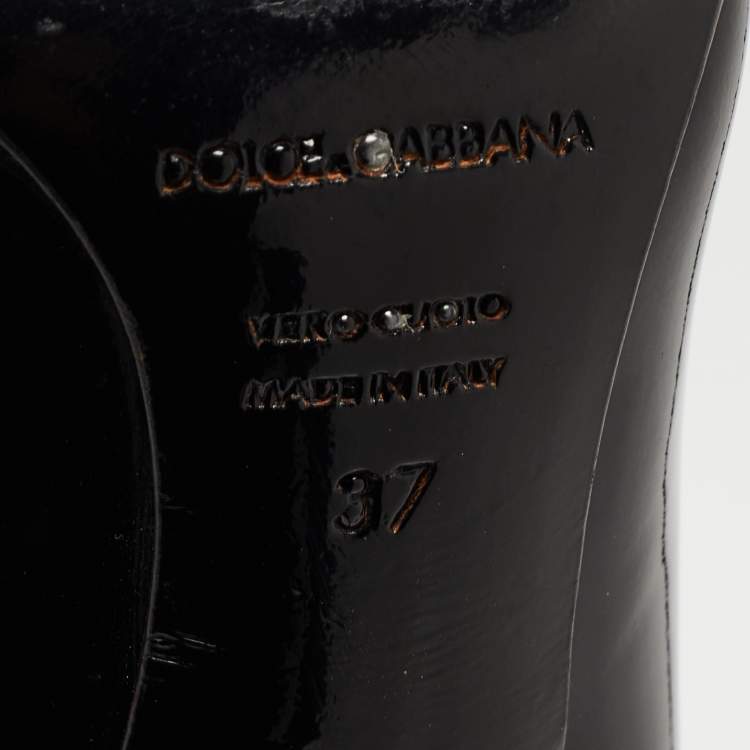 Pre Owned Dolce & Gabbana Black Patent Leather Crystal Embellished Peep Toe Pumps Size 37