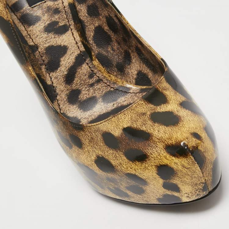 Pre Owned Dolce & Gabbana Two Tone Leopard Print Coated Canvas Platform Pumps Size 39.5