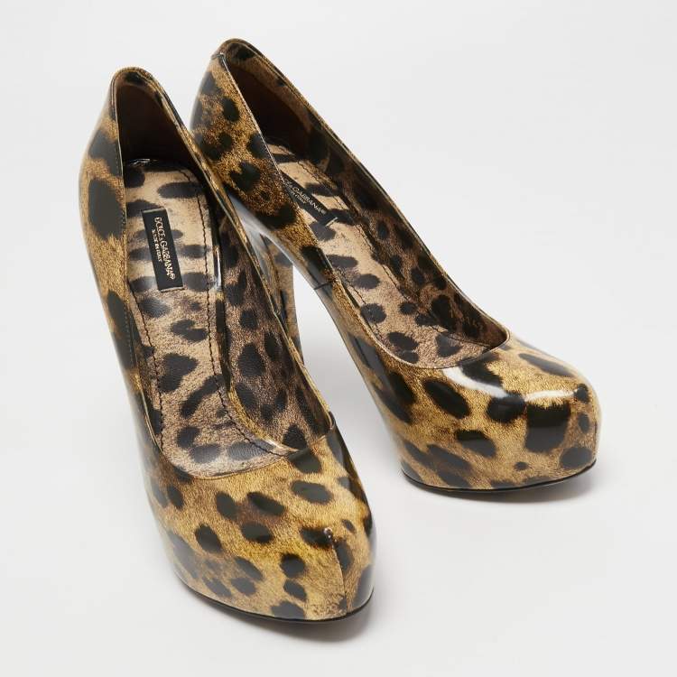 Pre Owned Dolce & Gabbana Two Tone Leopard Print Coated Canvas Platform Pumps Size 39.5