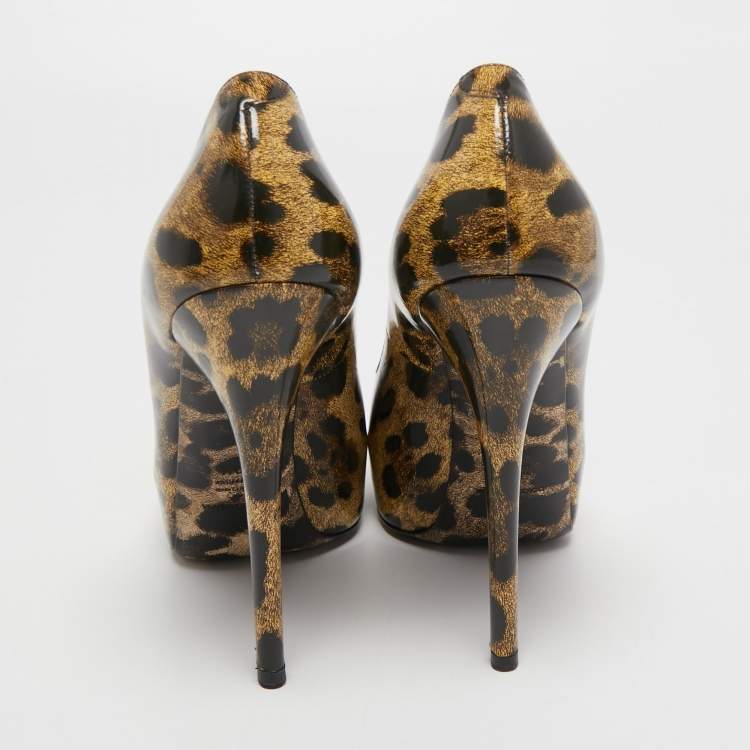 Pre Owned Dolce & Gabbana Two Tone Leopard Print Coated Canvas Platform Pumps Size 39.5