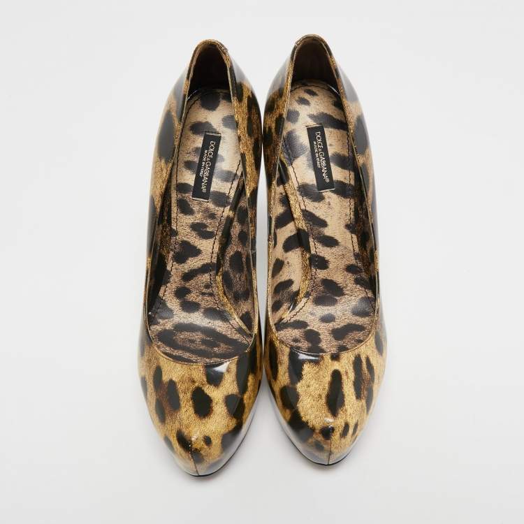 Pre Owned Dolce & Gabbana Two Tone Leopard Print Coated Canvas Platform Pumps Size 39.5