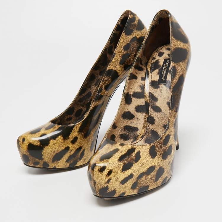 Pre Owned Dolce & Gabbana Two Tone Leopard Print Coated Canvas Platform Pumps Size 39.5