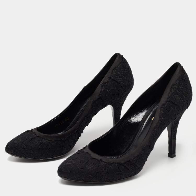 Pre Owned Dolce & Gabbana Black Lace and Satin Pointed Toe Pumps Size 40