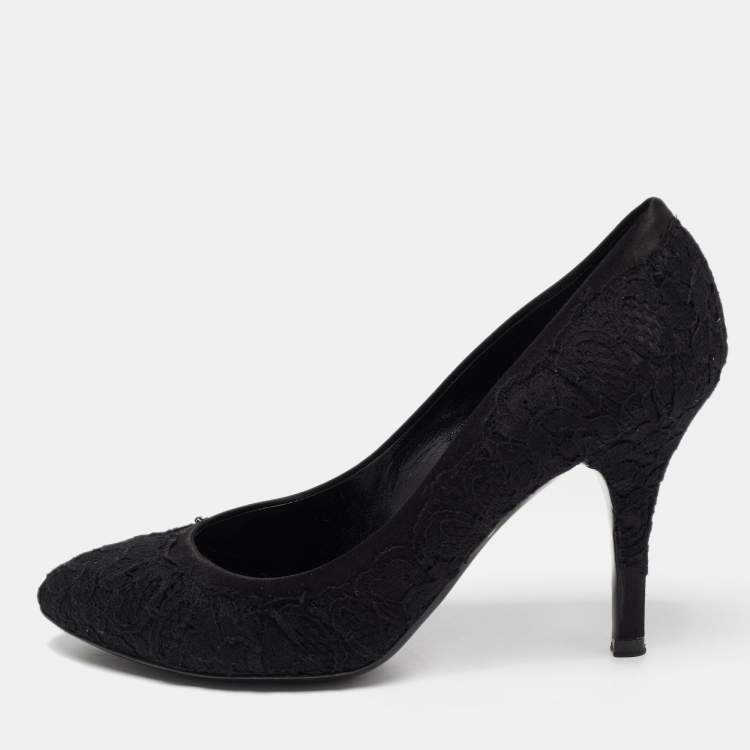 Pre Owned Dolce & Gabbana Black Lace and Satin Pointed Toe Pumps Size 40