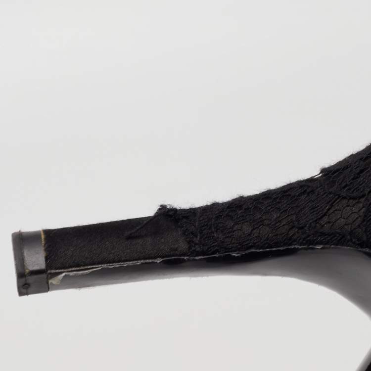 Pre Owned Dolce & Gabbana Black Lace and Satin Pointed Toe Pumps Size 40