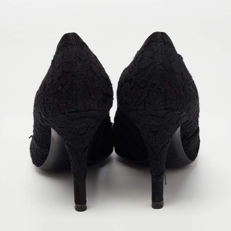 Pre Owned Dolce & Gabbana Black Lace and Satin Pointed Toe Pumps Size 40