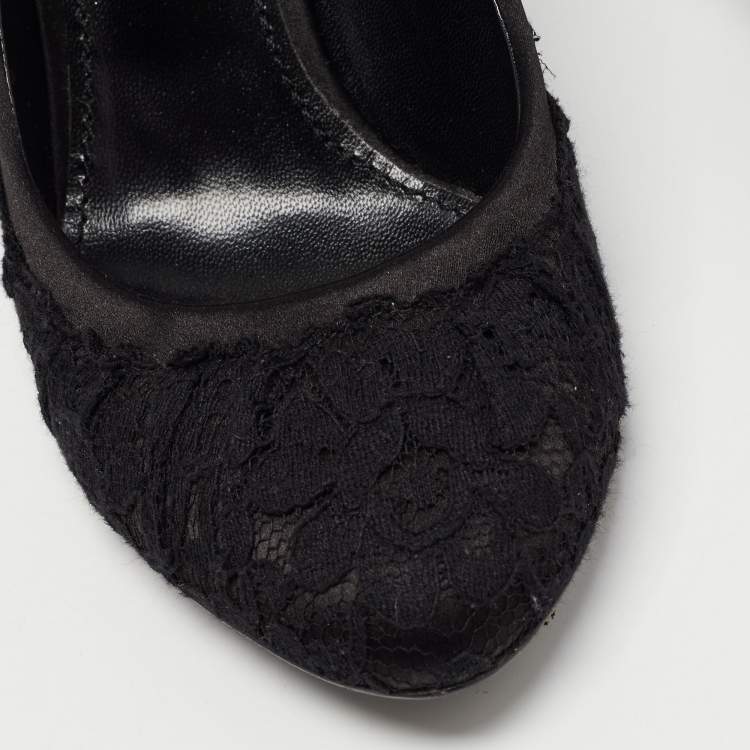 Pre Owned Dolce & Gabbana Black Lace and Satin Pointed Toe Pumps Size 40