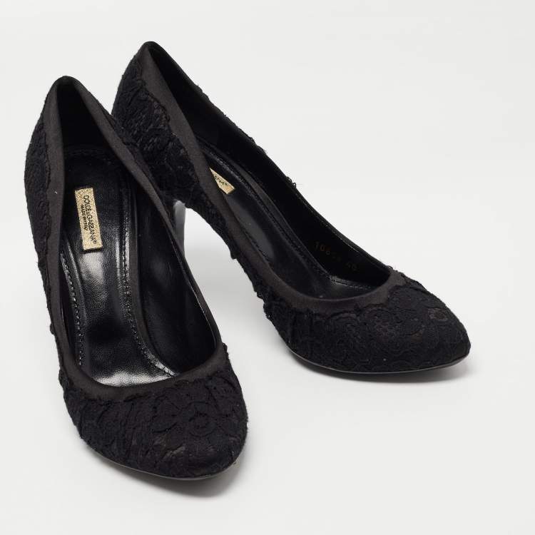 Pre Owned Dolce & Gabbana Black Lace and Satin Pointed Toe Pumps Size 40