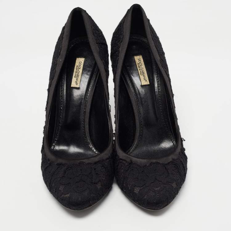 Pre Owned Dolce & Gabbana Black Lace and Satin Pointed Toe Pumps Size 40