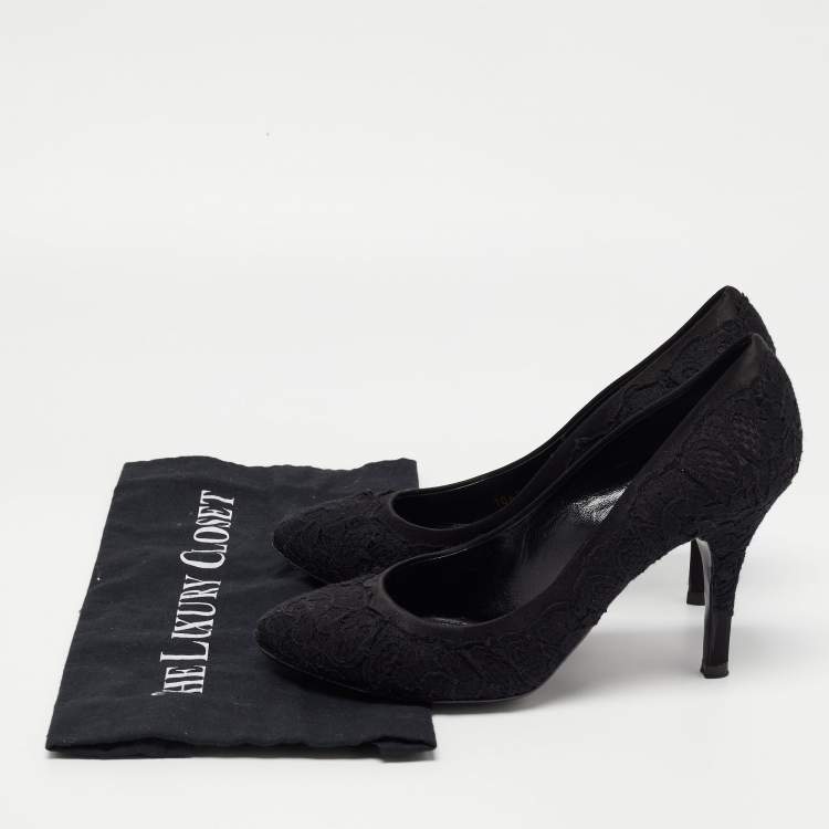 Pre Owned Dolce & Gabbana Black Lace and Satin Pointed Toe Pumps Size 40