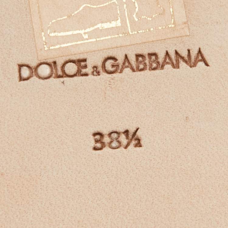 Pre Owned Dolce & Gabbana Blue/Brown Brocade Fabric Crystal Embellished Flat Mules Size 38.5