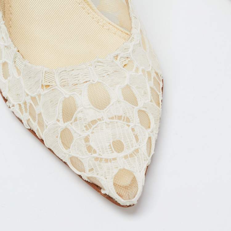 Pre Owned Dolce & Gabbana White Lace and Mesh Pointed Toe Pumps Size 36