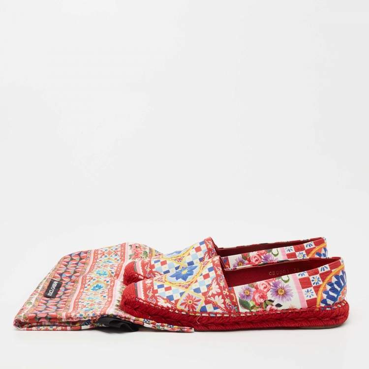 Pre Owned Dolce & Gabbana Multicolor Printed Leather Espadrille Flats Size 38