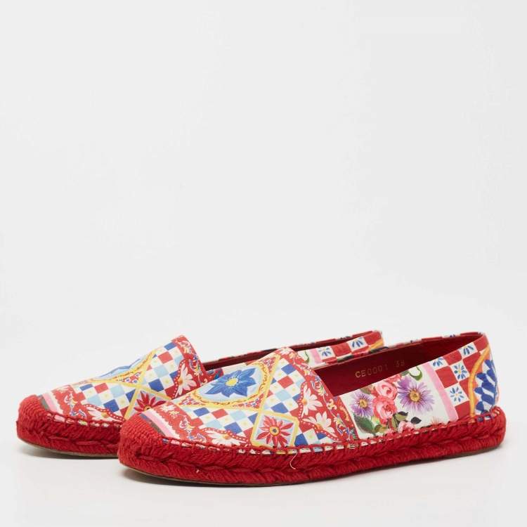 Pre Owned Dolce & Gabbana Multicolor Printed Leather Espadrille Flats Size 38