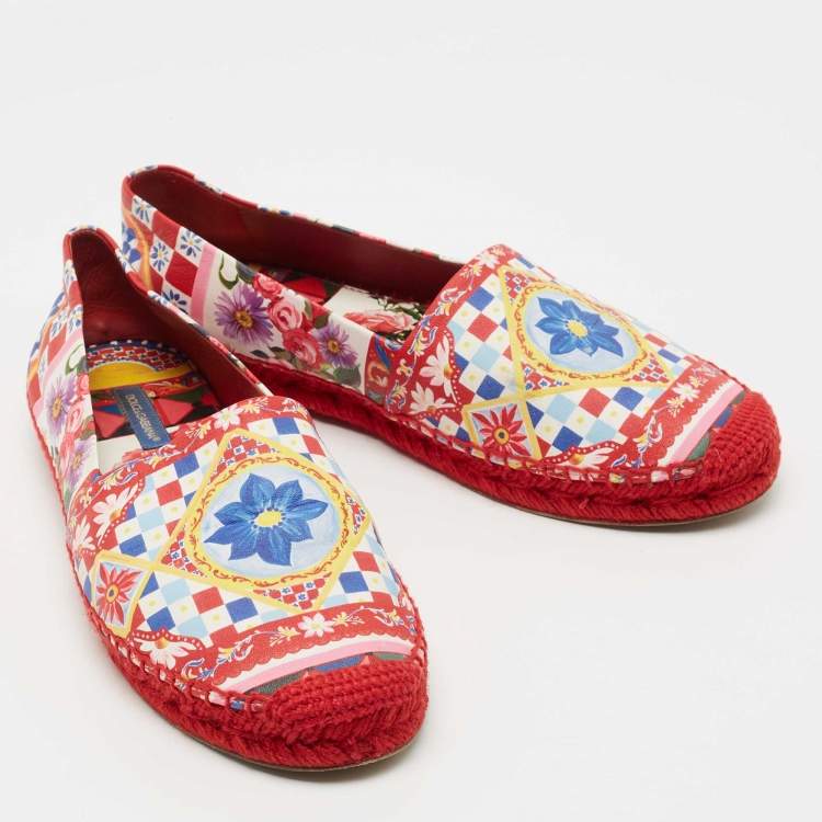 Pre Owned Dolce & Gabbana Multicolor Printed Leather Espadrille Flats Size 38
