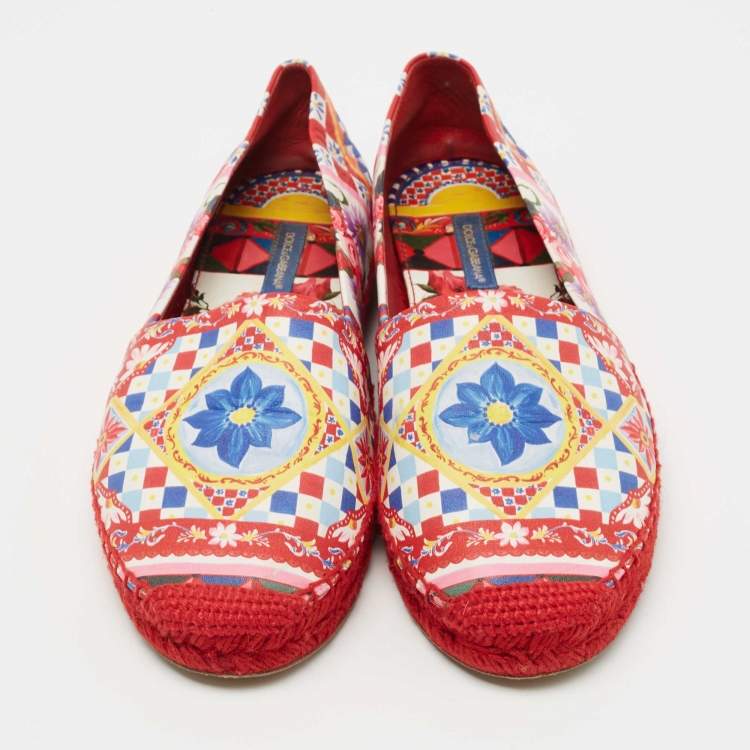 Pre Owned Dolce & Gabbana Multicolor Printed Leather Espadrille Flats Size 38