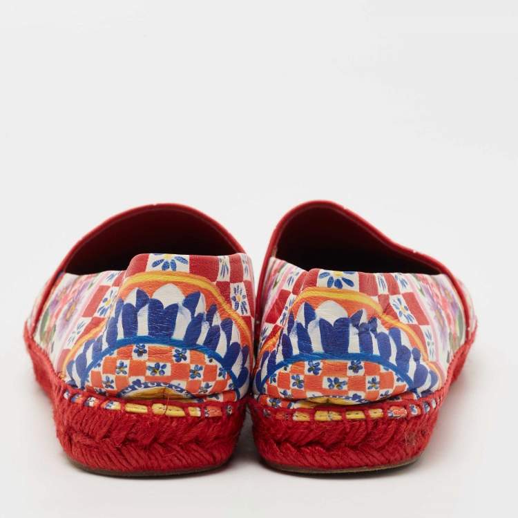 Pre Owned Dolce & Gabbana Multicolor Printed Leather Espadrille Flats Size 38
