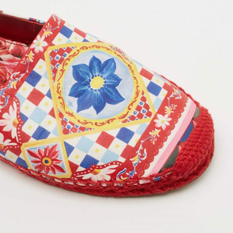 Pre Owned Dolce & Gabbana Multicolor Printed Leather Espadrille Flats Size 38